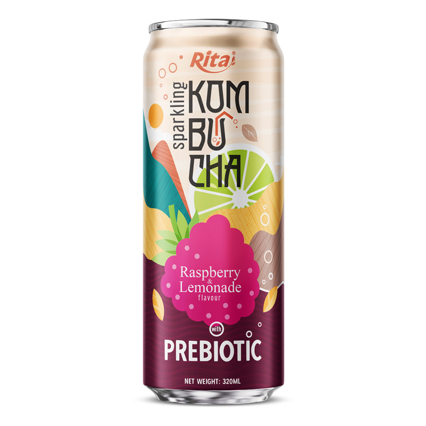 Rita Sparkling Kombucha Raspberry and Lemonade Flavour with Prebiotic 320ml Can